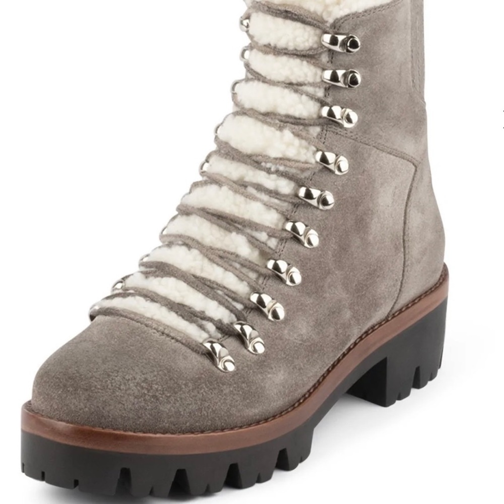 Jeffrey Campbell NWT hiking boots. Taupe suede with ivory sherpa accents.